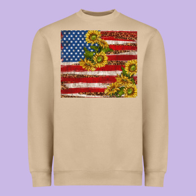 American Flag Sunflowers With Leopard Heavyweight Sweatshirt Designed By Tumblerdesignbyshophia