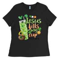 Black st. patricks day jesus fills my cup Ladies Tee - MaliasSmallBusiness