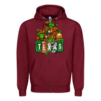 Burgundy St. Patrick's Texas map Zipper Hoodie - OliviaCreatesArt
