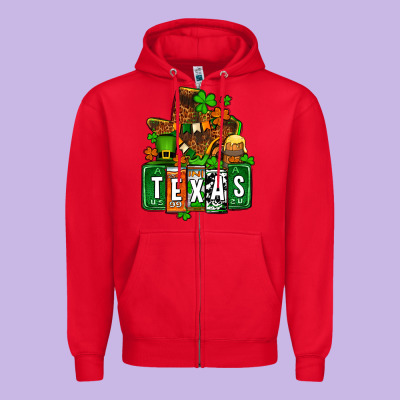 St. Patrick's Texas Map Zipper Hoodie Designed By Oliviacreatesart
