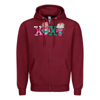 Burgundy xoxo coffee cups Zipper Hoodie - OliviaCreatesArt