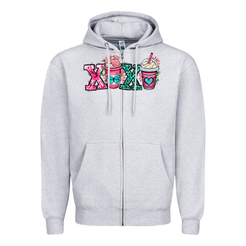 Xoxo Coffee Cups Zipper Hoodie by OliviaCreatesArt | Teevron