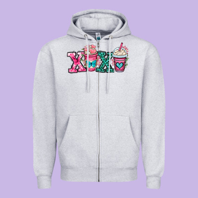 Xoxo Coffee Cups Zipper Hoodie Designed By Oliviacreatesart