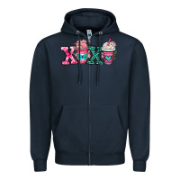 Navy xoxo coffee cups Zipper Hoodie - OliviaCreatesArt
