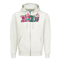 Oatmeal Heather xoxo coffee cups Zipper Hoodie - OliviaCreatesArt