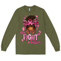 Army Green pray fight believe breast cancer afro messy Long Sleeve Tee - texasbilliewilder