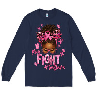 Navy pray fight believe breast cancer afro messy Long Sleeve Tee - texasbilliewilder