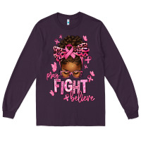 Plum pray fight believe breast cancer afro messy Long Sleeve Tee - texasbilliewilder