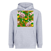 Heather Grey St patricks  day pig with candy and pot of gold  seamless pattern Heavyweight Hoodie - FaDigitalArtStudio
