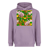Lavender St patricks  day pig with candy and pot of gold  seamless pattern Heavyweight Hoodie - FaDigitalArtStudio