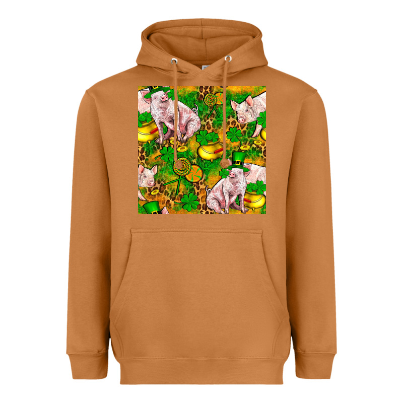 St Patricks  Day Pig With Candy And Pot Of Gold  Seamless Pattern Heavyweight Hoodie by FaDigitalArtStudio | Teevron