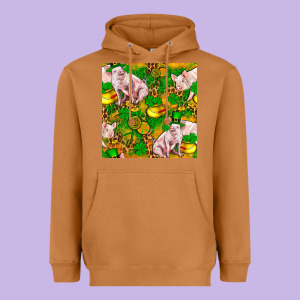 St Patricks  Day Pig With Candy And Pot Of Gold  Seamless Pattern Heavyweight Hoodie Designed By Fadigitalartstudio