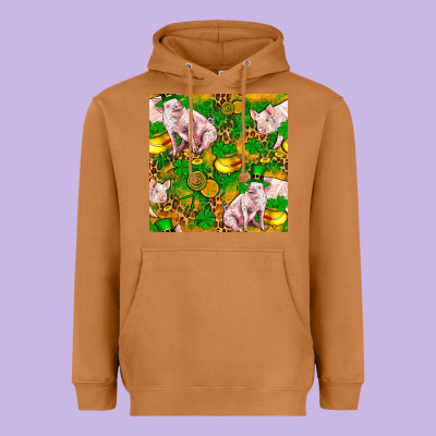 St Patricks  Day Pig With Candy And Pot Of Gold  Seamless Pattern Heavyweight Hoodie Designed By Fadigitalartstudio