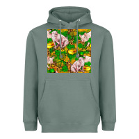 Sage St patricks  day pig with candy and pot of gold  seamless pattern Heavyweight Hoodie - FaDigitalArtStudio