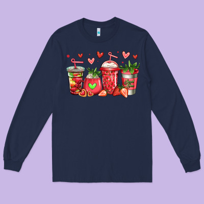 Strawberry Coffee Cups Long Sleeve Tee Designed By Jasminsmagicworld
