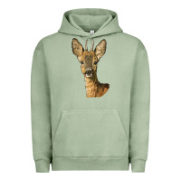 Pigment Oil Green Red brocket Deer Head Urban Hoodie - LillyAllenDesigns
