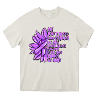 Cream purple pancreatic cancer sunflower and cancer ribb Heavy Core Tee - MaliasSmallBusiness