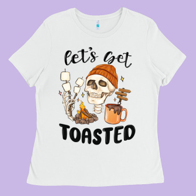 Let's Get Toasted Camping Ladies Tee Designed By Maliassmallbusiness