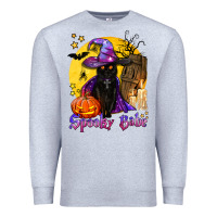 Heather Grey spooky babe black witch cat Premium Sweatshirt - BundleAndBundleShop