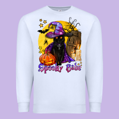 Spooky Babe Black Witch Cat Premium Sweatshirt Designed By Bundleandbundleshop