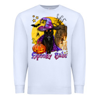 White spooky babe black witch cat Premium Sweatshirt - BundleAndBundleShop
