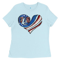 Baby Blue american flag heart Ladies Tee - Jasminsmagicworld