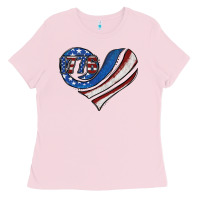 Bubblegum Pink american flag heart Ladies Tee - Jasminsmagicworld
