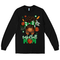 Black Basketball Mom Afro Messy Bun Long Sleeve Tee - texasbilliewilder