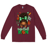 Burgundy Basketball Mom Afro Messy Bun Long Sleeve Tee - texasbilliewilder