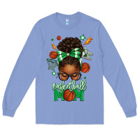 Colony Blue Basketball Mom Afro Messy Bun Long Sleeve Tee - texasbilliewilder