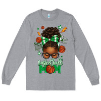 Heather Grey Basketball Mom Afro Messy Bun Long Sleeve Tee - texasbilliewilder