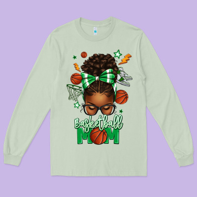 Basketball Mom Afro Messy Bun Long Sleeve Tee Designed By Texasbilliewilder
