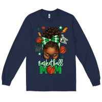 Navy Basketball Mom Afro Messy Bun Long Sleeve Tee - texasbilliewilder