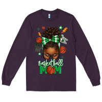 Plum Basketball Mom Afro Messy Bun Long Sleeve Tee - texasbilliewilder