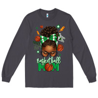 Smoke Basketball Mom Afro Messy Bun Long Sleeve Tee - texasbilliewilder