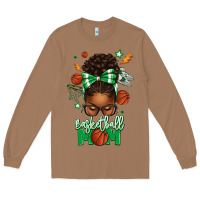 Toasted Coconut Basketball Mom Afro Messy Bun Long Sleeve Tee - texasbilliewilder