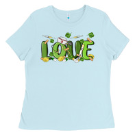 Baby Blue st patricks love nurse Ladies Tee - MaliasSmallBusiness