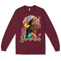 Burgundy summer afro Long Sleeve Tee - NancyCooperArtShop