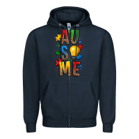 Navy ausome autism Zipper Hoodie - OliviaCreatesArt