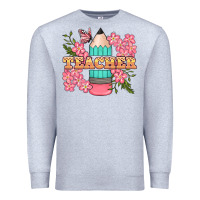 Heather Grey teacher floral pencil Premium Sweatshirt - BundleAndBundleShop