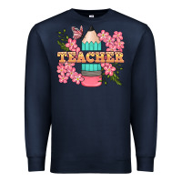 Navy teacher floral pencil Premium Sweatshirt - BundleAndBundleShop
