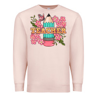 Pale Pink teacher floral pencil Premium Sweatshirt - BundleAndBundleShop