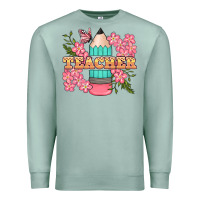 Seafoam teacher floral pencil Premium Sweatshirt - BundleAndBundleShop