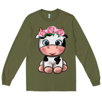 Army Green cute cow Long Sleeve Tee - texasbilliewilder