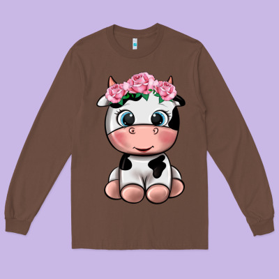 Cute Cow Long Sleeve Tee Designed By Texasbilliewilder