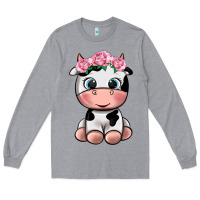Heather Grey cute cow Long Sleeve Tee - texasbilliewilder