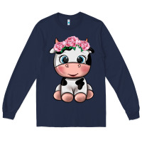Navy cute cow Long Sleeve Tee - texasbilliewilder