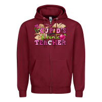 Burgundy cupid's favorite teacher Zipper Hoodie - OliviaCreatesArt