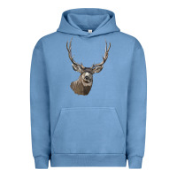 Pigment Pebble Blue Mule Buck Deer Head Urban Hoodie - LillyAllenDesigns