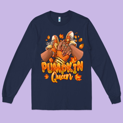 Pumpkin Queen Fall Black Girl Sneakers Long Sleeve Tee Designed By Ranaportraitstore